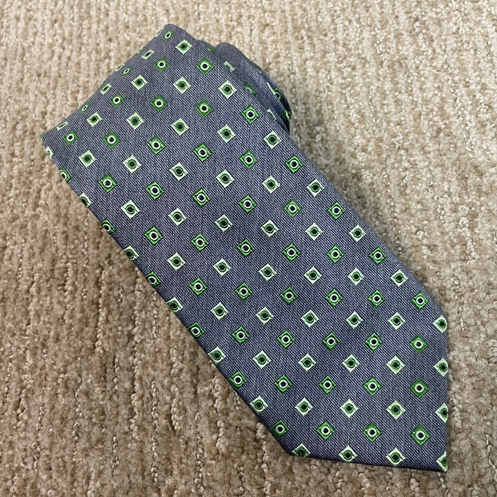 Countess Mara Silk Necktie Men's 100% Silk Geometric Pattern Gray‎ Green